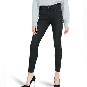 Hudson Women’s Barbara Super Skinny Ankle Black Stretch Silver Studded Jeans